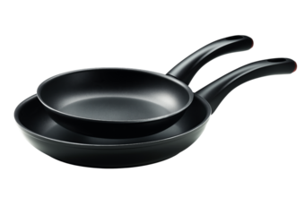Two Black Frying Pans isolated on a transparent background