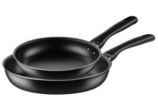 Two Black Frying Pans isolated on a transparent background 2