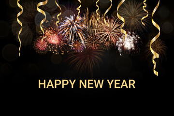 Fireworks and decorative circle bokeh for New Year card