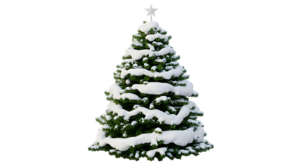 A snowcovered christmas tree with a star on top