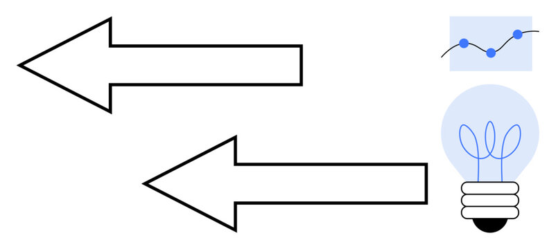 Two opposing arrows representing choices light bulb symbolizing innovation and ideas small graph suggesting data ideal for business, strategy, innovation, planning, data, growth, simple flat metaphor