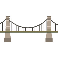 Suspension Bridge With Stone Towers And Steel Cables Illustration On White Background Minimalist Design