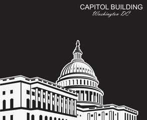 United States Capitol building icon in Washington DC isolated on black background