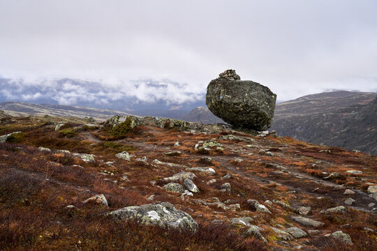  Autumnal Highland Panorama: Cloudy Norwegian Landscape, Rock Formation, Haglebunatten Peak, Autumn Colors, Moody Atmosphere, Norwegian Wilderness, Norwegian Highlands, Barren Landscape, Mountain
