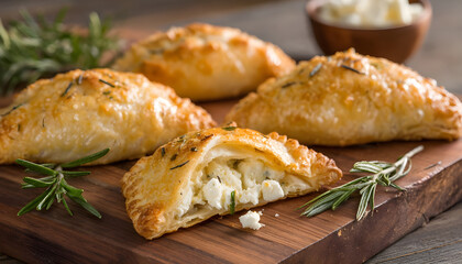 Crispy puff pastries with goat cheese and rosemary
