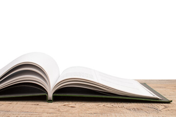open book. Composition with hardcover books, fanned pages, isolated on white background. Back to school. Copy Space. Education background.