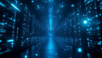 A digital futuristic tunnel with lights and a sense of endless data