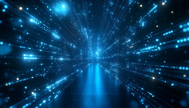 Abstract illustration representing data transmission with shining blue light and futuristic vision