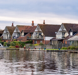 View down the River Bure in the village of Horning in the heart of the Norfolk Broads