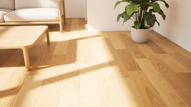 Sunlight on light wood floor, creating abstract shadows indoors