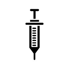 Simple black medical syringe with measurement marks, representing vaccination, injection, or medical care.