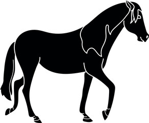 Black silhouette of horse isolated on white background