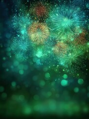 Fototapeta premium Vibrant New Year Celebration 2026 With Colorful Fireworks Bursting in Emerald Green Night Sky