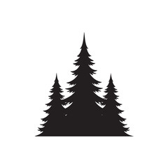 Obraz premium Black silhouette of three pine trees on a white background fir tree evergreen