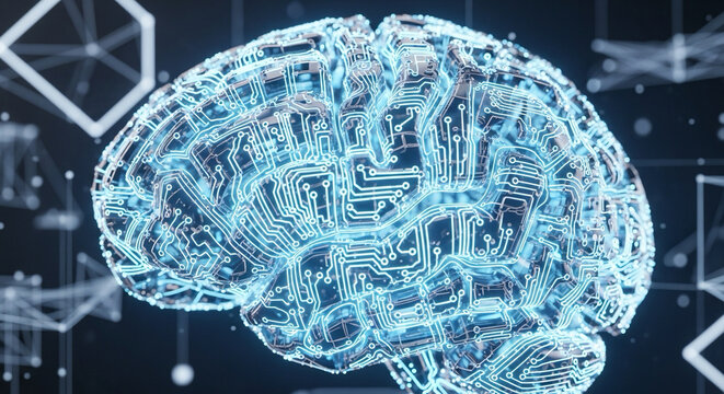 3D render of glowing brain circuit — artificial intelligence and innovation theme