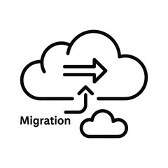 Cloud migration concept with arrow from small cloud to big cloud