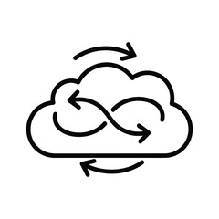 Cloud icon with infinity loop and arrows, symbolizing cloud computing and continuous data flow