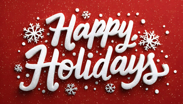 Happy holidays banner vector illustration. Greeting christmas congratulation card with calligraphic font with snowflakes flat style concept. Isolated on red background - Powered by Adobe