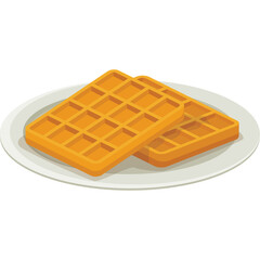 Two Golden Brown Waffles on a White Plate A Delicious Breakfast Treat on a Transparent Background