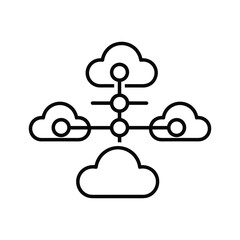 Cloud computing network icon with interconnected nodes and clouds