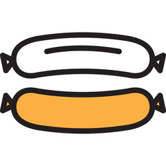 Two Sausage Links With One White And One Orange Fill Isolated On Transparent Background With Black Outline Simple Flat Design Style
