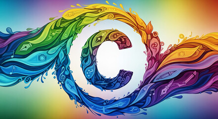 colorful abstract waves shaped as © symbol — freedom of creativity