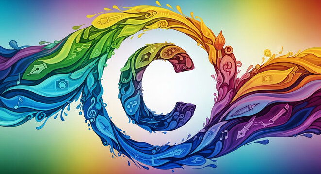 colorful abstract waves shaped as © symbol — freedom of creativity