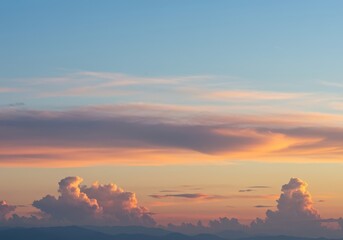 Naklejka premium Tranquil evening sky scape background featuring soft, diffuse clouds and fading natural light. Perfect for peaceful designs ,weather ,atmosphere ,soothing