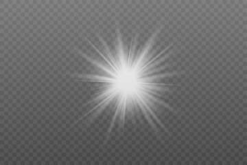 Radiant starburst light effect with shine beams on transparent background