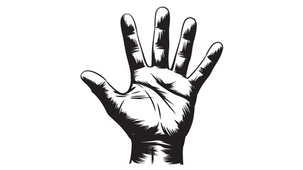 Fototapeta premium Open hand illustration detailed black and white drawing isolated on white background