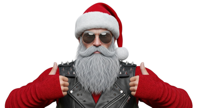 Cool santa claus with sunglasses and leather jacket giving thumbs up