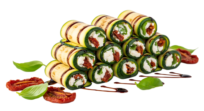 Zucchini rolls with cheese, sundried tomatoes and basil, a delicious and healthy appetizer for any occasion or party