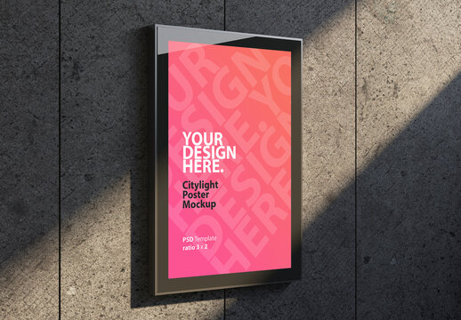 Citylight Poster Mockup on concrete wall