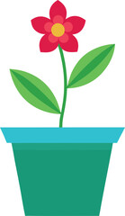 Simple Red Flower in Teal Pot Illustration