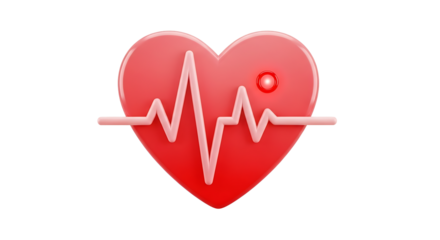 Red heart with heartbeat line, symbolizing love, health, medical care, and cardiovascular wellness with a vibrant design