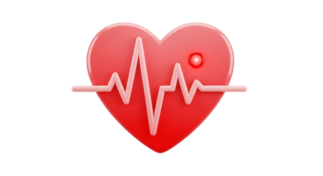 Red heart with heartbeat line, symbolizing love, health, medical care, and cardiovascular wellness with a vibrant design