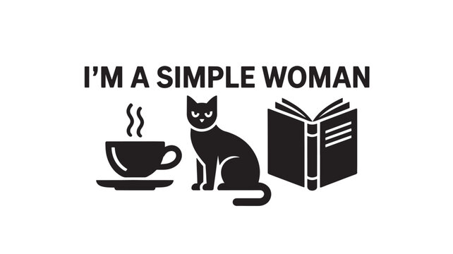 Simple woman illustration featuring a cat coffee and book perfect for t-shirt designs and relatable content - Powered by Adobe