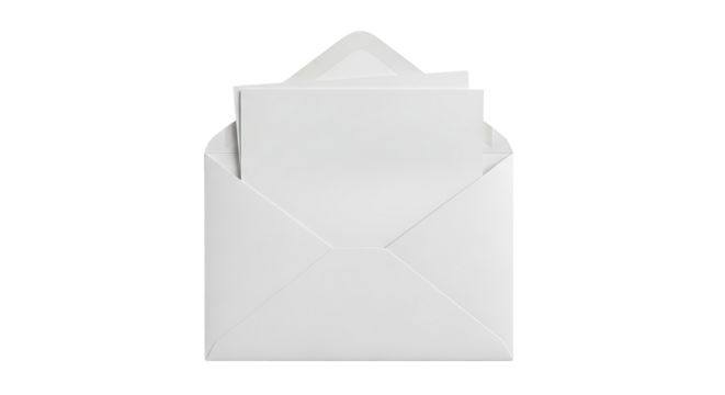 Open white envelope with blank card, perfect for invitations, announcements, or personalized message delivery