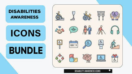 Disability Accessibility and Awareness Icons Bundle - Color Line Set