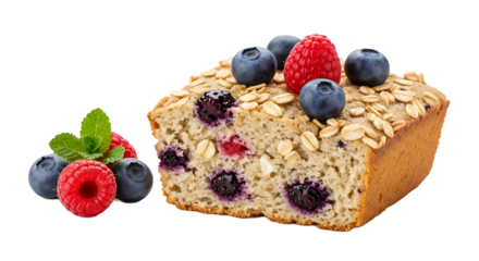 Delicious blueberry cake with fresh raspberries and oats, a delightful treat for breakfast or dessert, perfect for any occasion