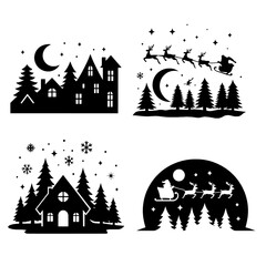 Black and White Christmas Landscape Silhouette Vector Set

 

 

