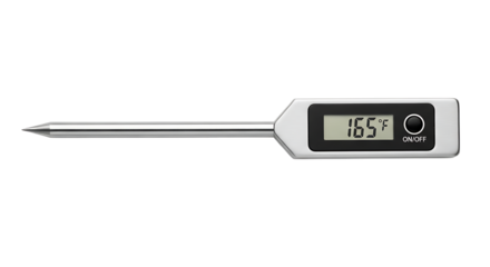 Digital meat thermometer displaying 165 degrees fahrenheit perfect for cooking and food safety, ensuring accurate temperature readings