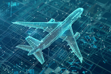 Futuristic 3D Airplane Wireframe Design