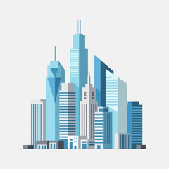 Fototapeta premium Stylized city skyline illustration with various tall buildings and skyscrapers.