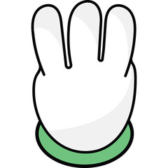White cartoon glove with three fingers showing number three against a transparent background with a green cuff