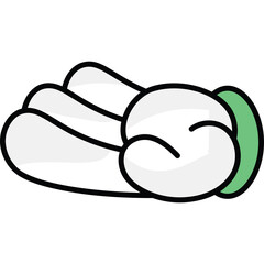 White cartoon hand resting with green detail on translucent background stylized illustration