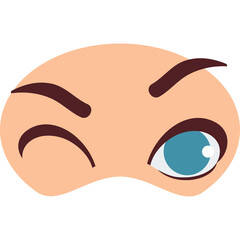 Winking Eye With Eyebrows On A Light Tan Skin Tone With A White Background And Blue Iris