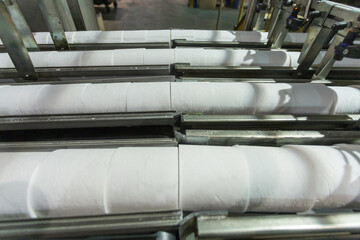Toilet paper production at a factory.