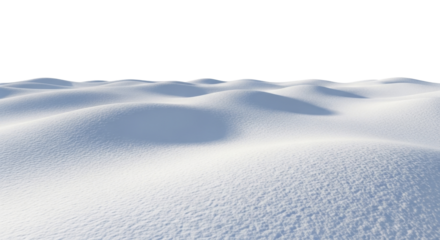  Freshly fallen snow landscape with subtle shadows, winter wonderland terrain on a transparent background, PNG image