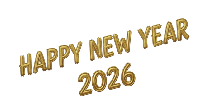  Golden textured Happy New Year 2026 text on a transparent background, PNG image